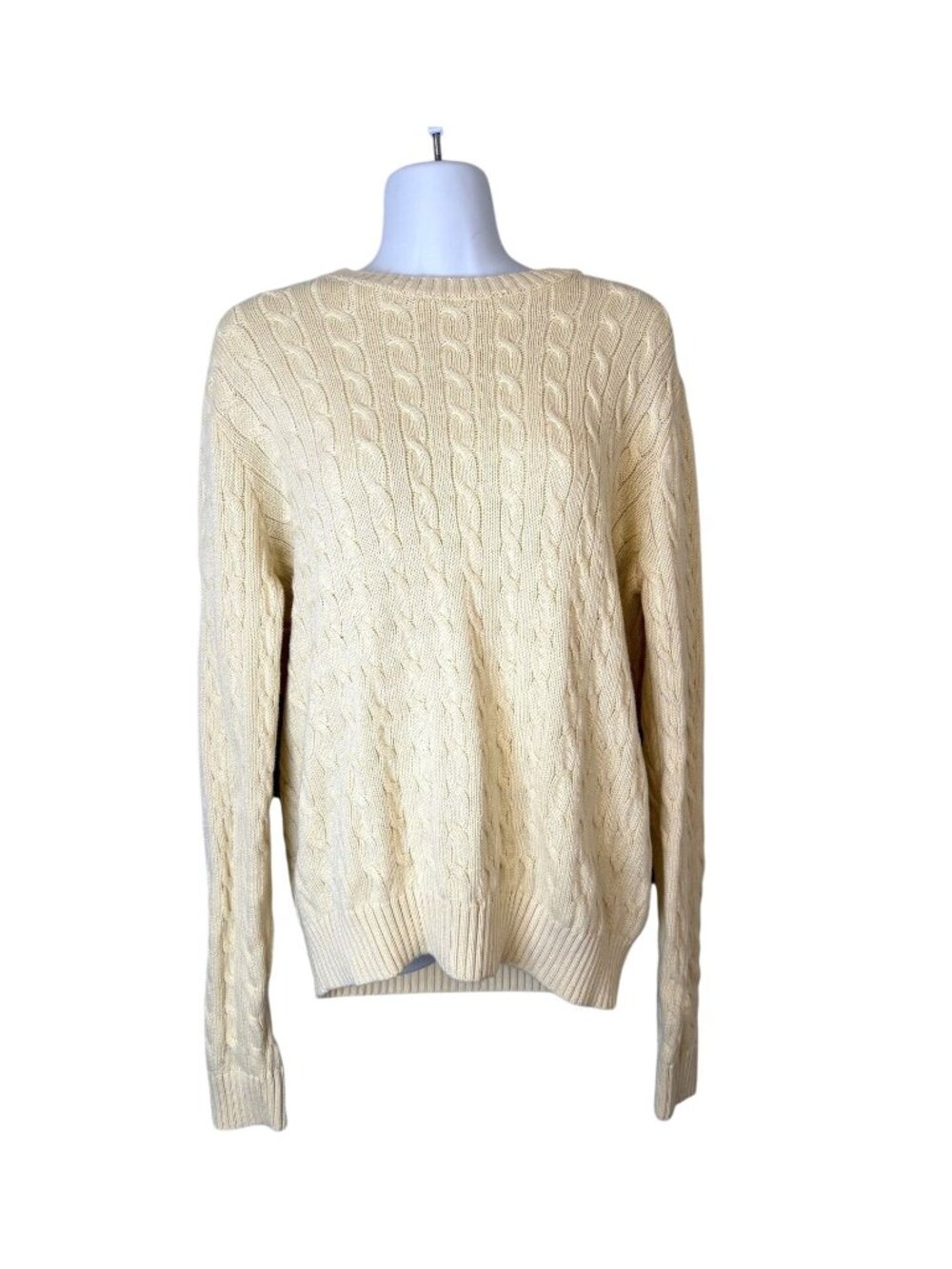 John Galt Shanghai Cable Knit Pullover Crew Neck Sweater Yellow L/XL Cozy Comfy